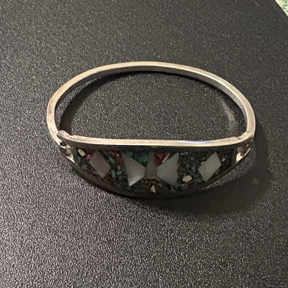 Silver and Multicolor Inlay Bangle